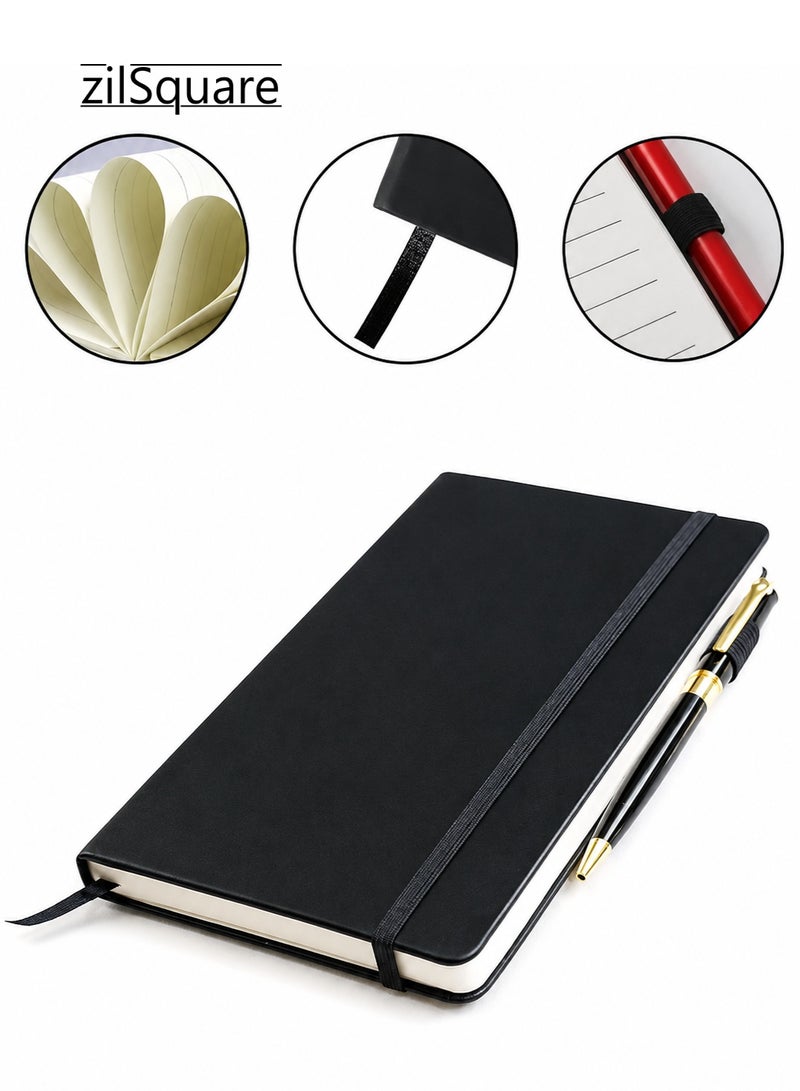 zilSquare Premium A5 Lined Journal Notebook With Pen Holder– Hardcover Faux Leather Executive Writing Notebook 5.5 x 8.3 Inch with Elastic Band & Bookmark – Ruled Classic Diary for Office, School & Business - Image 1