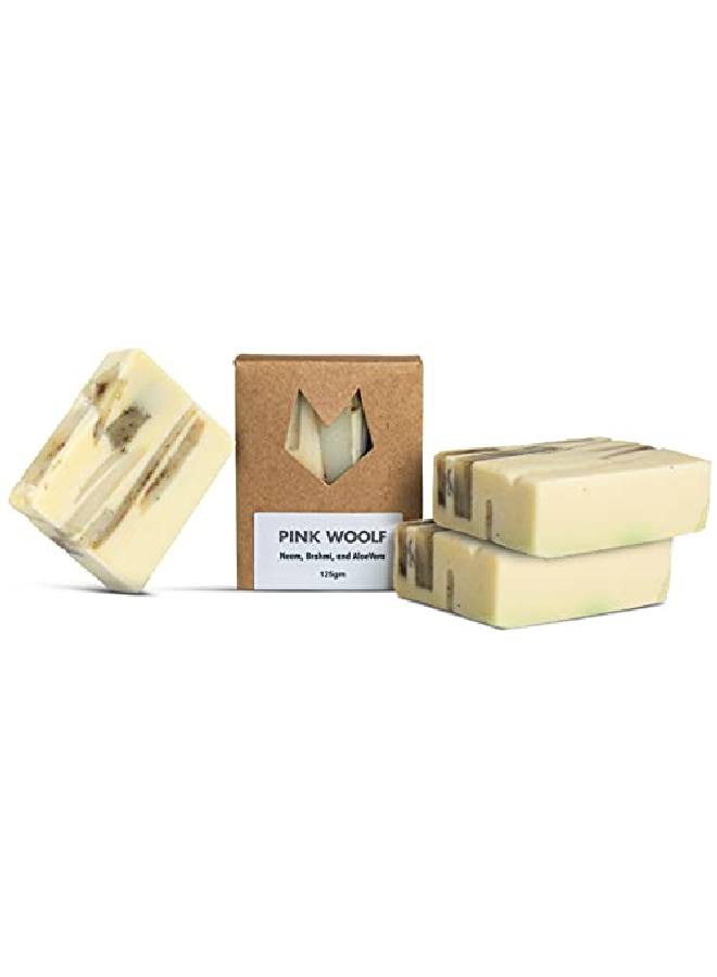 PINK WOOLF Bath Soaps Combo Set Of 3 Organic Soaps Neem Brahmi And Aloevera All Skin Types For Dull Damaged And Hyperpigmented Skin Each Soap Is 125 G - Image 2