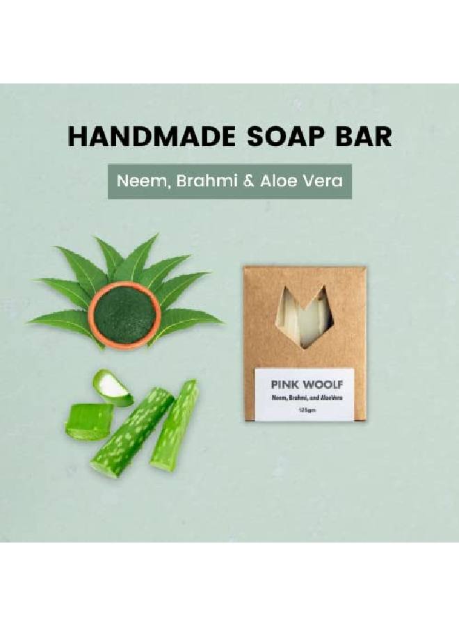 PINK WOOLF Bath Soaps Combo Set Of 3 Organic Soaps Neem Brahmi And Aloevera All Skin Types For Dull Damaged And Hyperpigmented Skin Each Soap Is 125 G - Image 5