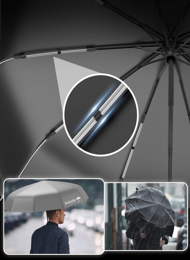 ISABRELLA Umbrella for Women - 10-Rib Folding Umbrella with UV Protection, Black Coating, Wind & Rain Resistant, Safe Close Design, Durable, Lightweight, and Compact for Travel (GREY) - Image 4
