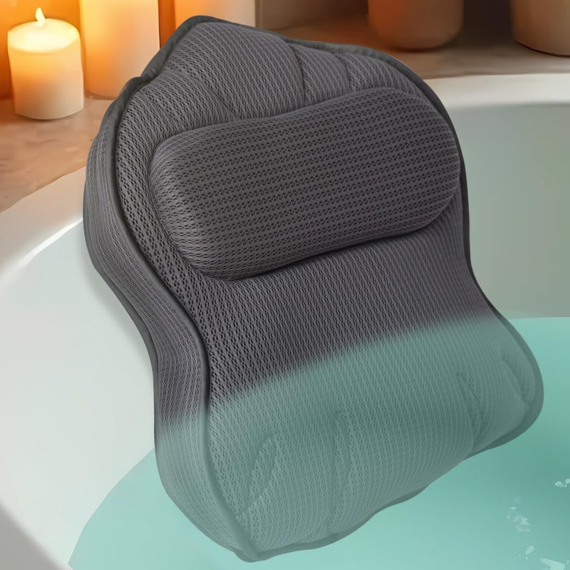 Idle Hippo Extra Thick Bath Pillows for Tub-Luxury Bathtub Pillow for Head Neck and Back Support, Soft 4D Air Mesh Bath Pillow with Strong Suction Cups, Relaxing Bath Accessories Spa Gifts for Women 
