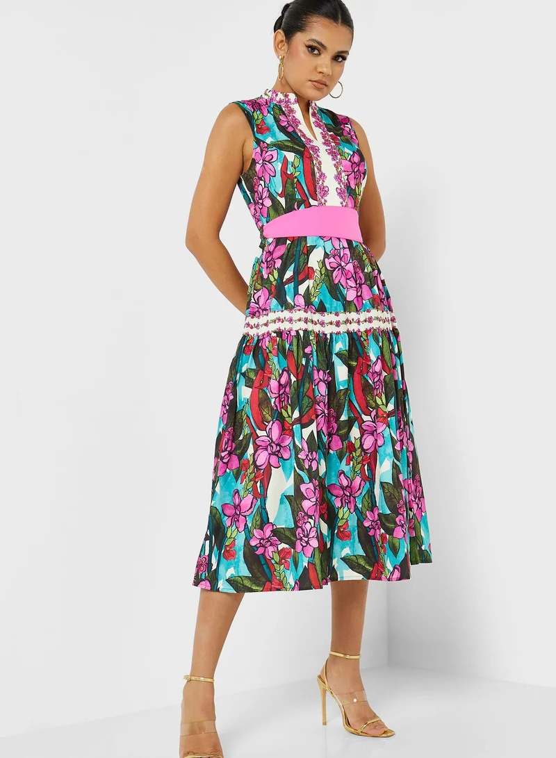 Femi9 Cut Out Floral Print Dress