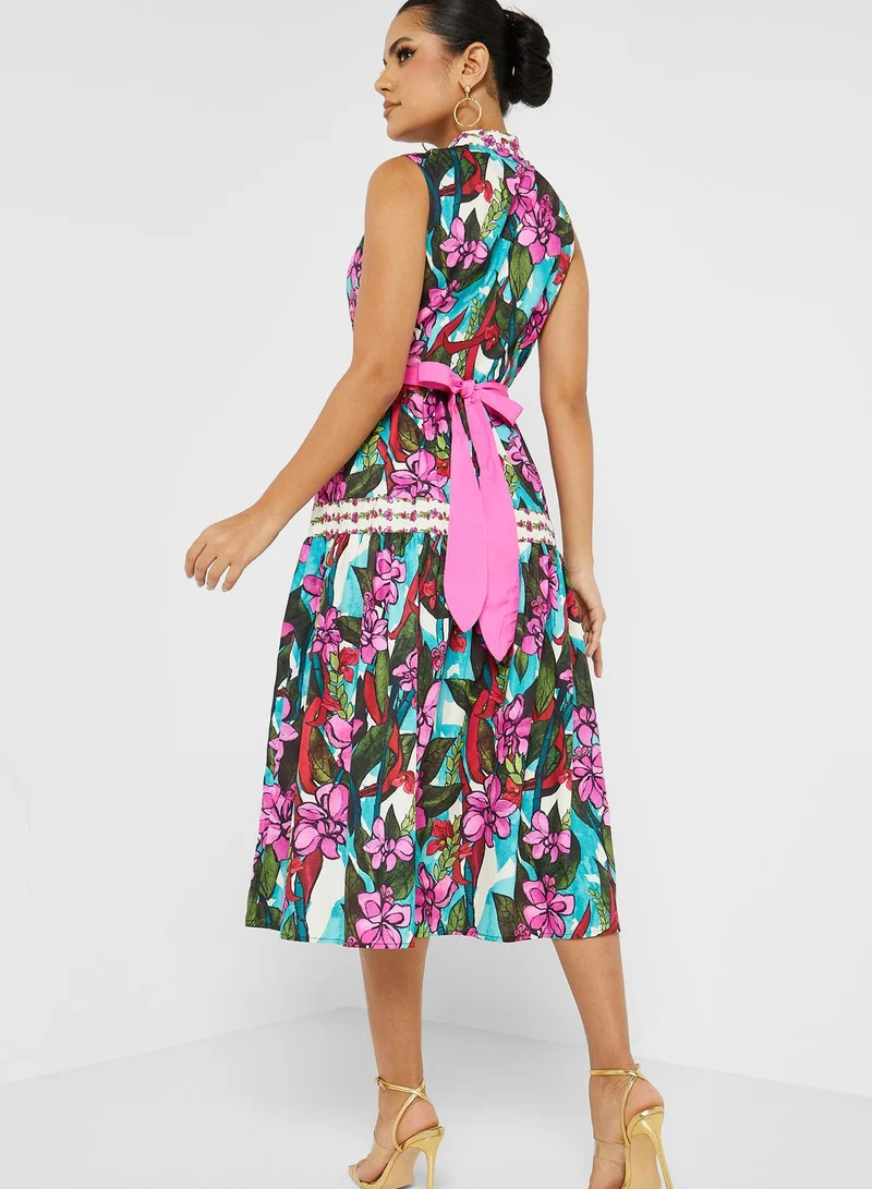Femi9 Cut Out Floral Print Dress