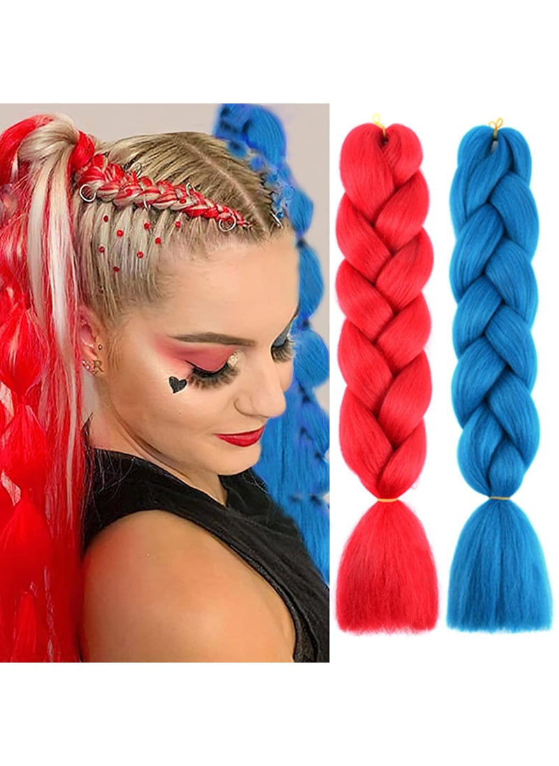 BASEMMAHER Red Blue Hair Extensions for Braiding Colored Hair Extensions 24 Inch Ombre Jumbo Braiding Hair HighTemperature Synthetic Fiber Twist Braids Hair for Women Girls 