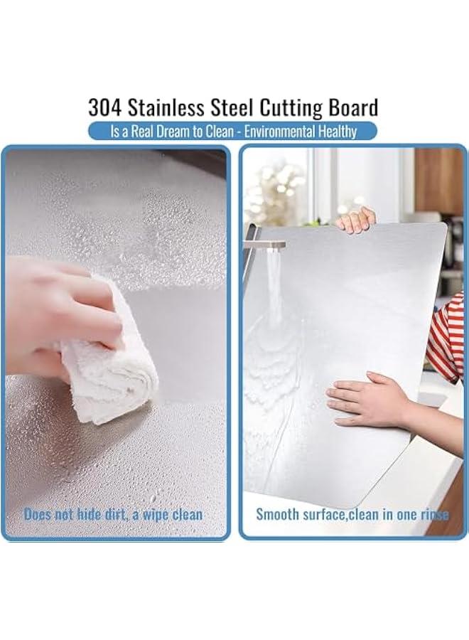 تراسل لوح تقطيع احمر الشفاه من تراسل، لوح تقطيع من الستانلس ستيل 304 للمطبخ، لوح معجنات على شكل حرف L، لوح تقطيع معدني من الستانلس ستيل (40 × 50 سم) - Image 3