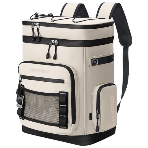 Hulongo 30L Large Cooler Backpack Leakproof Insulated Backpack Cooler for Women Waterproof Double Deck Beige - Image 1
