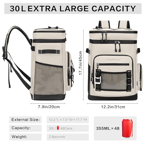 Hulongo 30L Large Cooler Backpack Leakproof Insulated Backpack Cooler for Women Waterproof Double Deck Beige - Image 3