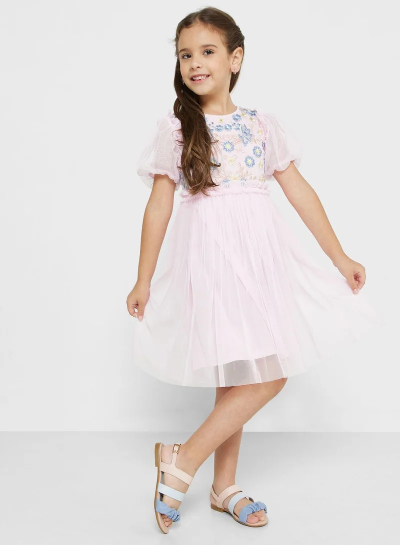 Amelia Rose Kids Embroidered Floral Print Dress