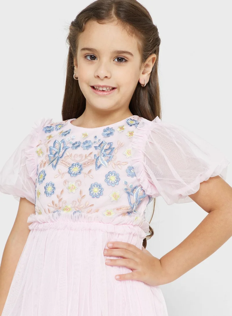 Amelia Rose Kids Embroidered Floral Print Dress