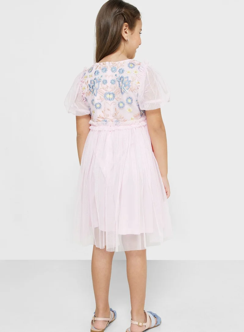 Amelia Rose Kids Embroidered Floral Print Dress