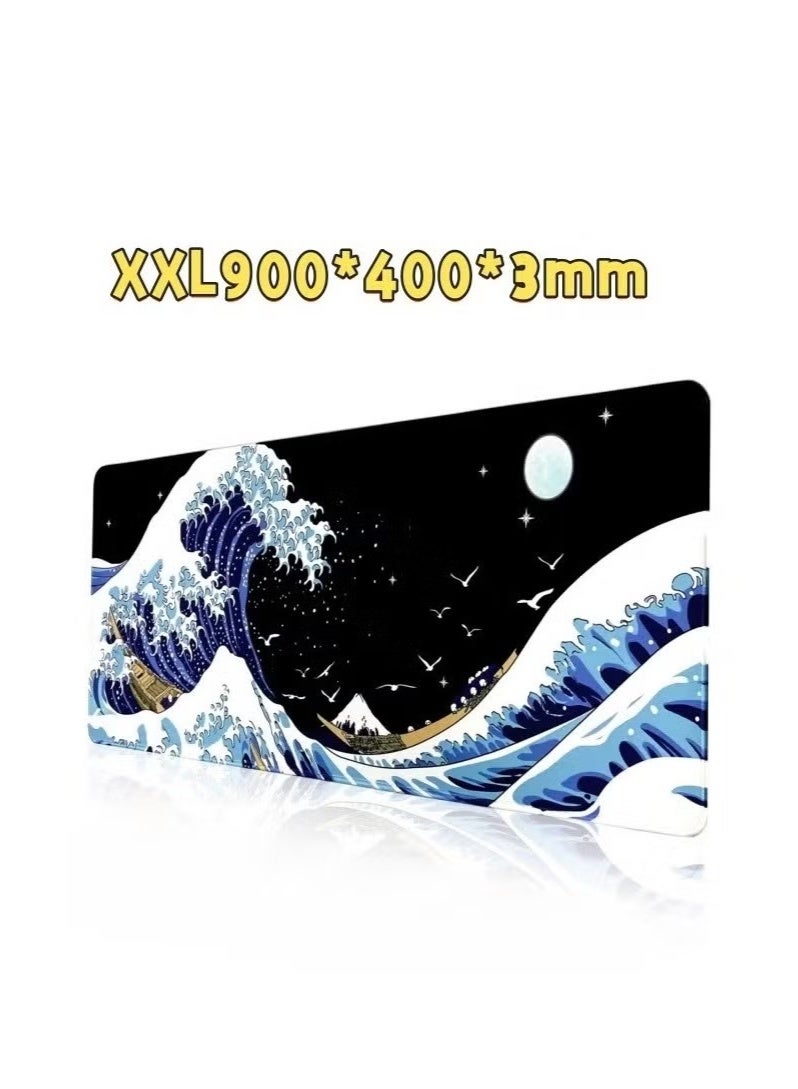 Beauenty Large wave pattern XXL mouse pad 900*400*3mm laptop game pad desk pad - Image 1