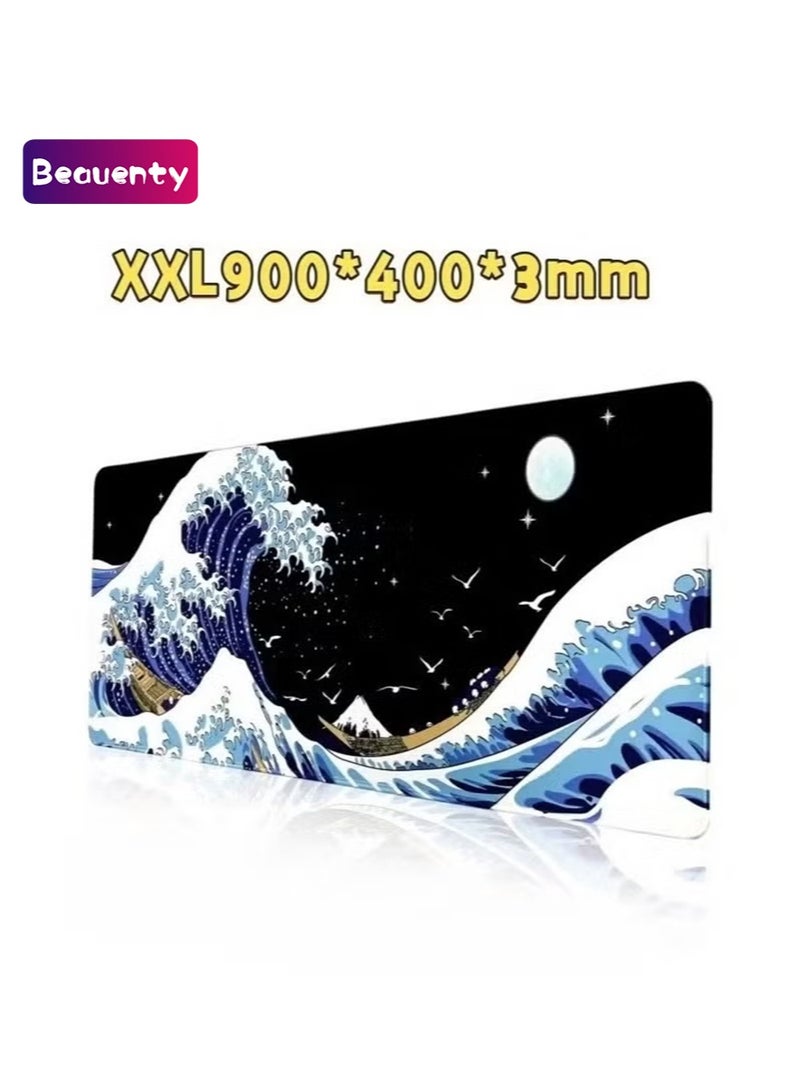 Beauenty Large wave pattern XXL mouse pad 900*400*3mm laptop game pad desk pad - Image 1