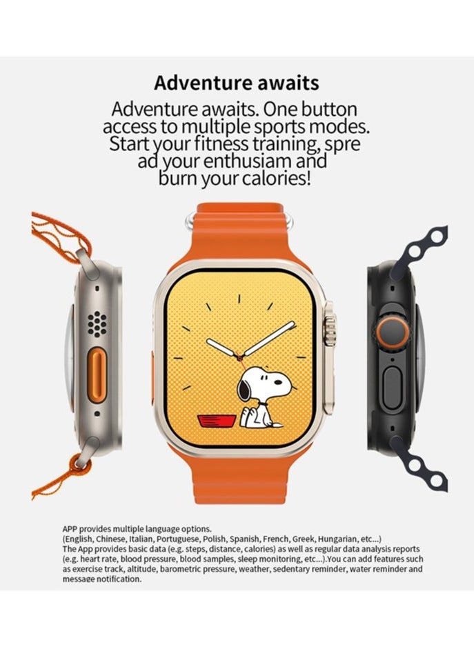 AROAQ - X11 Ultra 2 GS Smart Watch, 2.1" Large Display Voice Assistance Smart Watch, 150mah Battery Bluetooth Smart Watch With Multi Sports Mode, Wireless Charging Full Touch Wrist Watch, (Orange) - Image 1