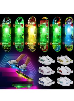 Y&D 12 Pcs Finger Skateboards Shoes Toys Set, Light Up LED Fingerboard Mini for Friends School Classroom Exchange Prizes Students Children's Birthday Gift (Random Color)  - Image 1