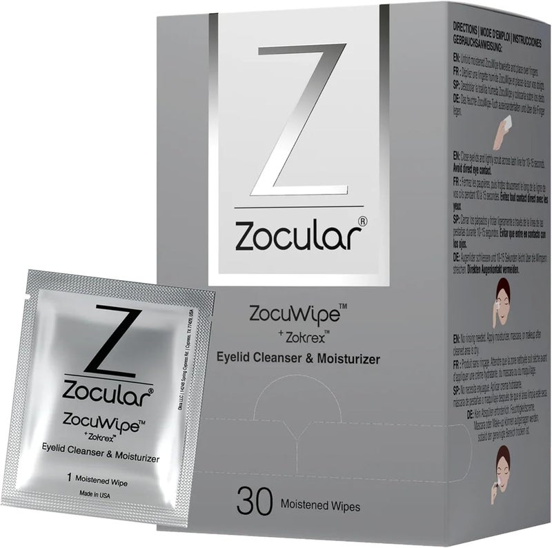 Zocuwipe Eyelid Wipes with Natural Okra Complex - Eyelid Cleanser and Moisturizer Pads for Irritated, Red Eyes from Dry Eye, Blepharitis 40ct