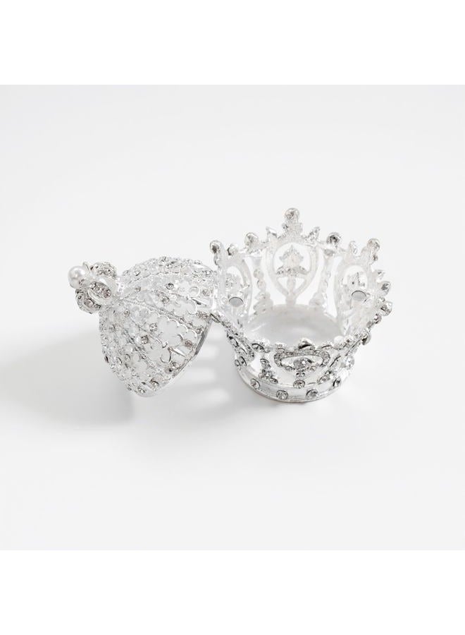 SEVENBEES Hinged Silver Crown Trinket Box, Collectible, Rhinestone-Adorned, Jeweled Enamel, Decorative Jewelry and Ring Holder Box - Image 5