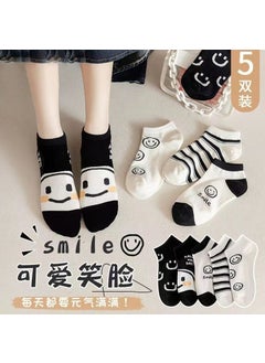 Cute Cartoon Cow Pattern Womens Ankle Socks 0183 black and white smiling face