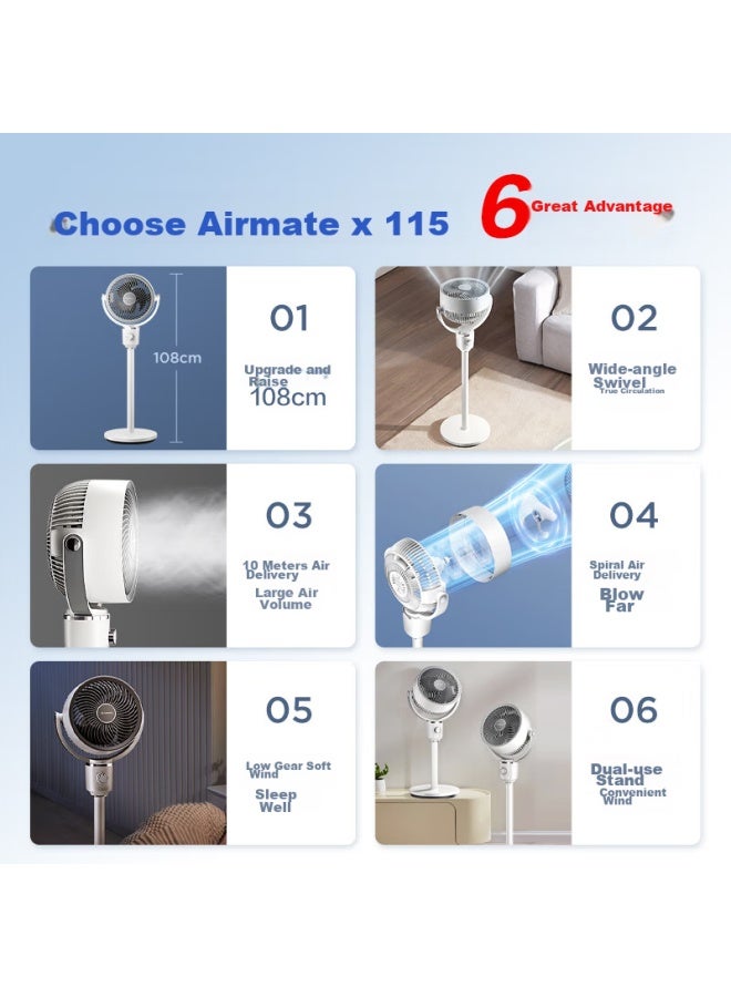 Airmate Air Circulation Fan, High Airflow, Oscillating Electric Fan, Home Desktop Floor Fan, Upgraded Heightened Ventilation, Quiet Operation, Gentle Breeze, Small Fan Fa18-x115 - Image 1