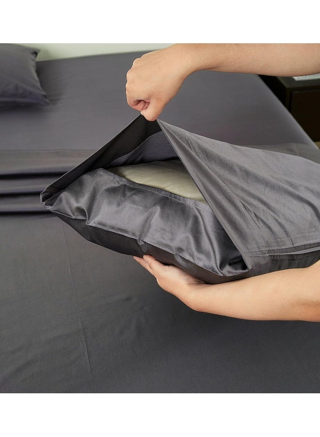PanaX 100% Cotton 80X80S/400Tc Luxury Bed Sheet Set With 1 Flat Sheet, 1 Fitted Sheet, 2 Pillowcases (Dark Grey, King 4Pieces) - Image 5