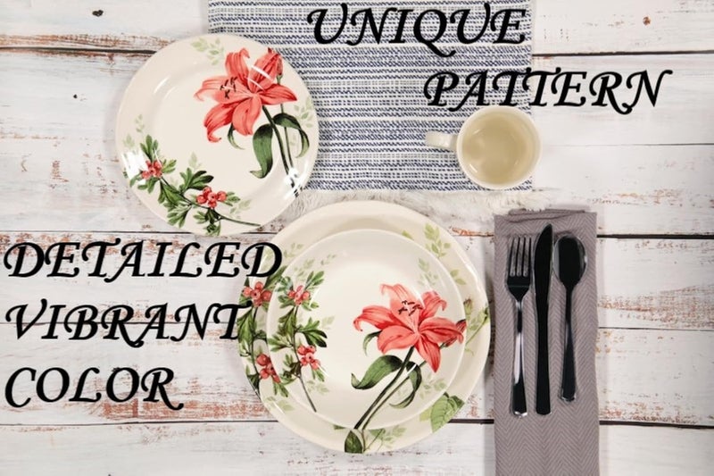 TUDOR ENGLAND Tudor Royal 12Piece Round Porcelain Dinnerware Set Service for 6 RosemarySummer Flowers Plates Bowls Dishes Glossy Premium Quality Dish Set Unique Pattern - Image 2