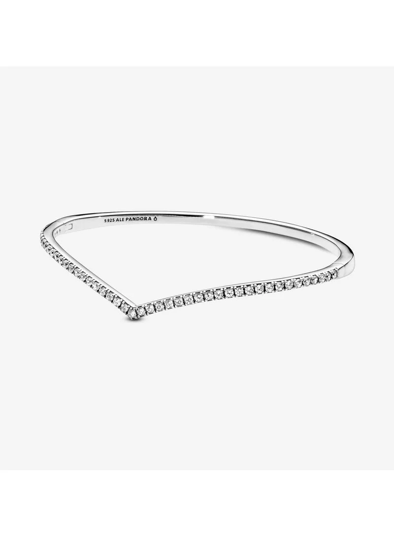 PANDORA Wishbone silver bangle with clear cubic zirconia, Size 19