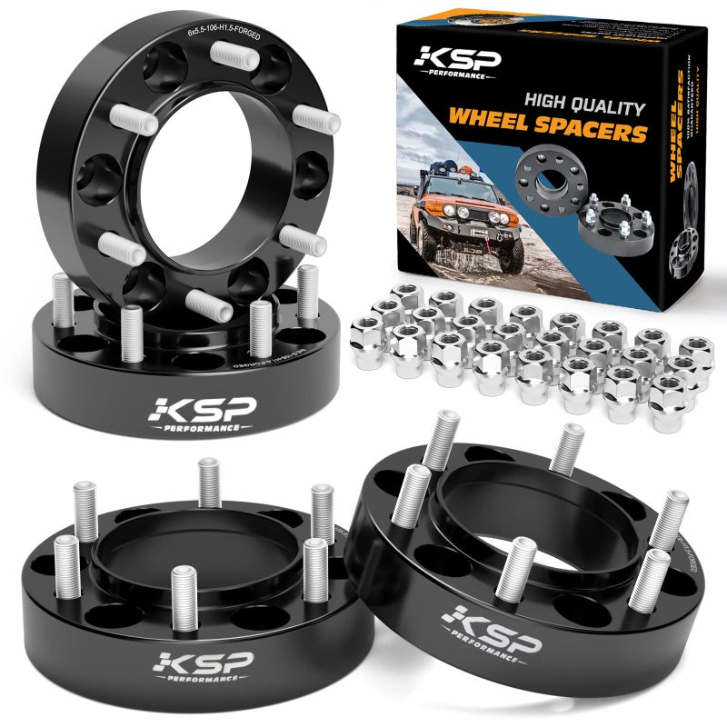 KSP 6X55 Wheel Spacers Fit for Tacoma 4runner 15 inches Forged Hub Centric Adapters Kits with Extended Open Lug Nuts fit 6 Lug Wheels Without Locking hub Package of 4 Black 6061 T6 Aluminum