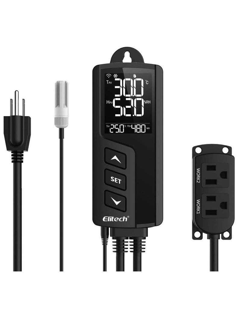 Elitech Elitech STC-1000WiFi Pro TH Temperature and Humidity Controller T&H Cooling Heating Switch On-Off Thermostat for Heat Pad Reptile Aquarium Homebrew Freezer -40~230°F Pre-Wired Outlets 110V 1100W 10A  - Image 1