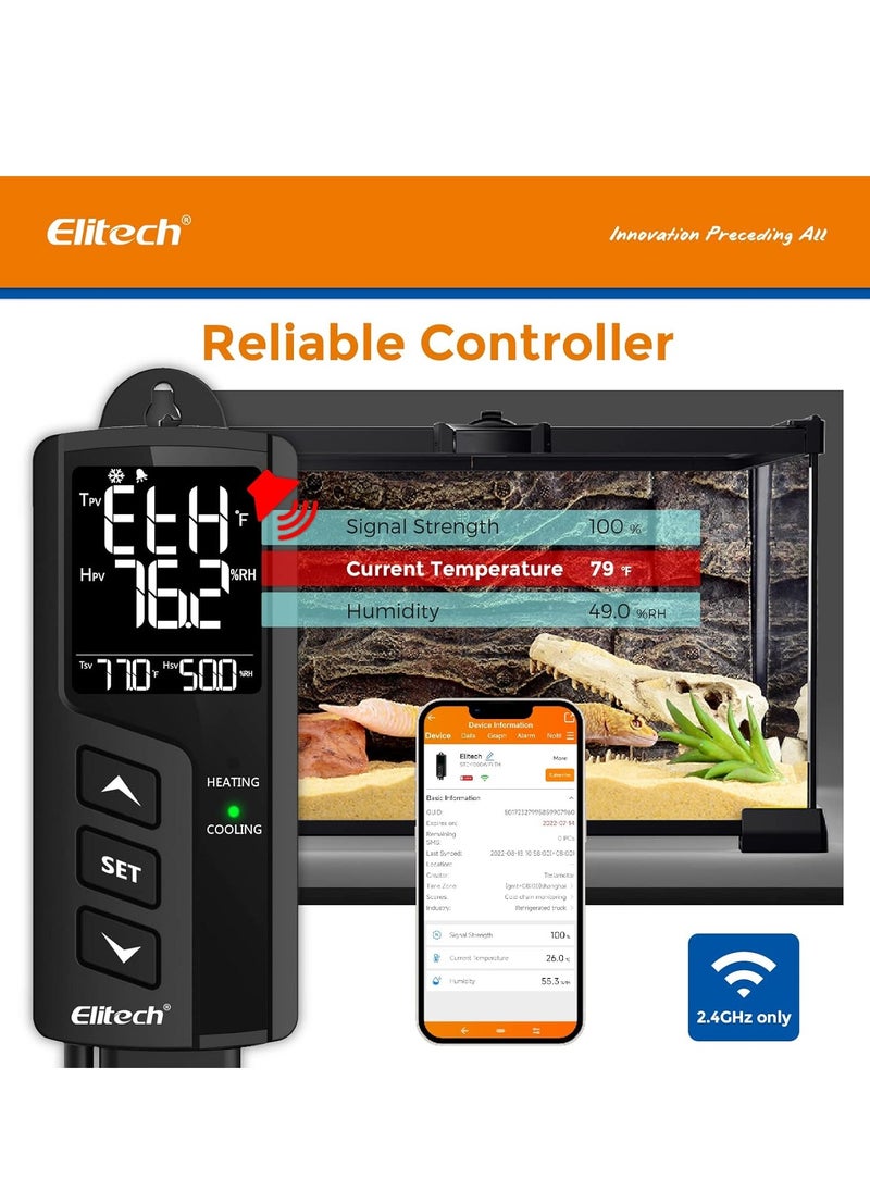 Elitech Elitech STC-1000WiFi Pro TH Temperature and Humidity Controller T&H Cooling Heating Switch On-Off Thermostat for Heat Pad Reptile Aquarium Homebrew Freezer -40~230°F Pre-Wired Outlets 110V 1100W 10A  - Image 4