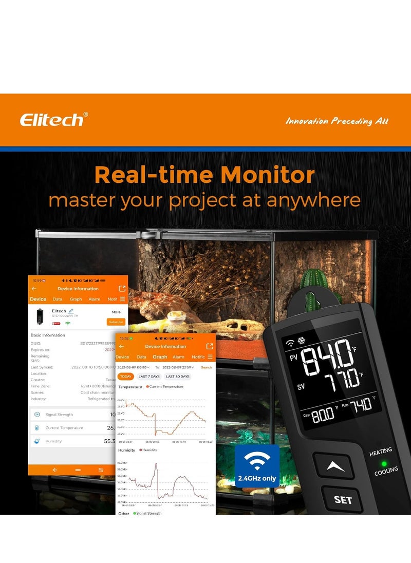 Elitech Elitech STC-1000WiFi Pro TH Temperature and Humidity Controller T&H Cooling Heating Switch On-Off Thermostat for Heat Pad Reptile Aquarium Homebrew Freezer -40~230°F Pre-Wired Outlets 110V 1100W 10A  - Image 3