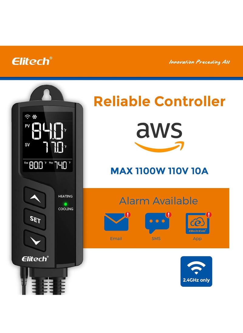 Elitech Elitech STC-1000WiFi Pro TH Temperature and Humidity Controller T&H Cooling Heating Switch On-Off Thermostat for Heat Pad Reptile Aquarium Homebrew Freezer -40~230°F Pre-Wired Outlets 110V 1100W 10A  - Image 5