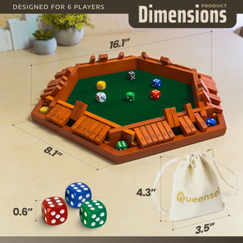 Queensell Shut The Box Game Wooden Board for 1-6 Players - 16-inch Shut The Box Game 12 Numbers for Adults & Kids - Ideal for Games Night - Image 3