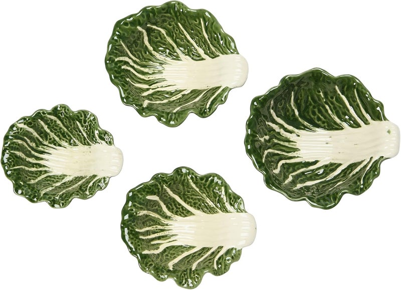Creative CoOp HandPainted Cabbage Shaped Stoneware Set of 4 Bowl Green 4 - Image 3