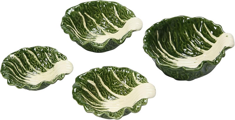 Creative CoOp HandPainted Cabbage Shaped Stoneware Set of 4 Bowl Green 4 - Image 1