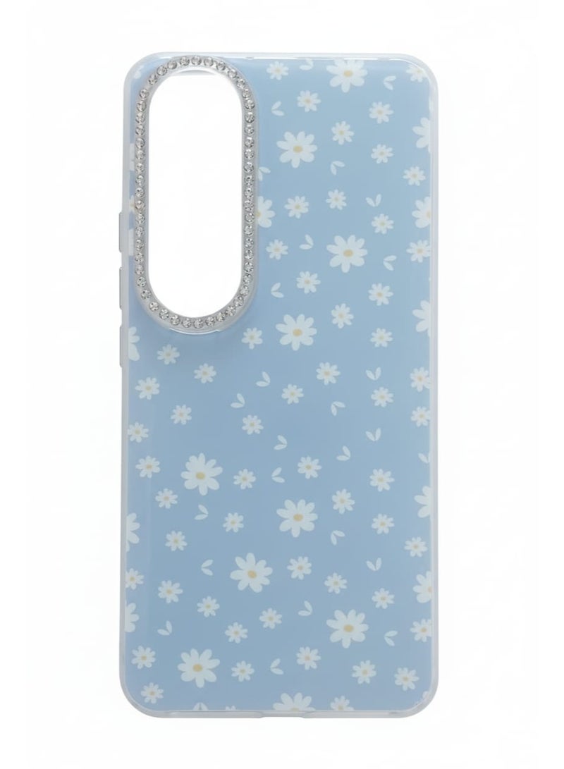 A luxurious protective case for Vivo V50 Lite in a serene blue with a delicate floral pattern.