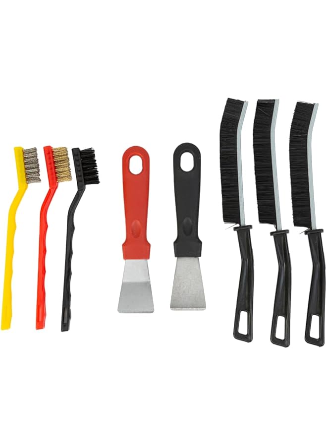 PROMASS Bathroom Kitchen (8Pcs Set) Cleaning Brush Toilet Shower Tile Joints Dead Angle Hard Bristle Cleaner Brushes Gas Stove Long Handle Multi-function Cleaning Tool Copper Wire Stove Range Hood Oil Stain