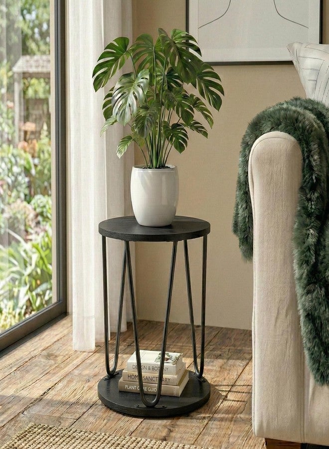 Masupu Round Wooden Step Stool, 11.8 inch Small Plant Stool, Non-Slip Step Stool, Single Plant Stand Indoor, Sturdy Foot Stool for Kitchen, Bathroom, Bedroom(Black) - Image 2