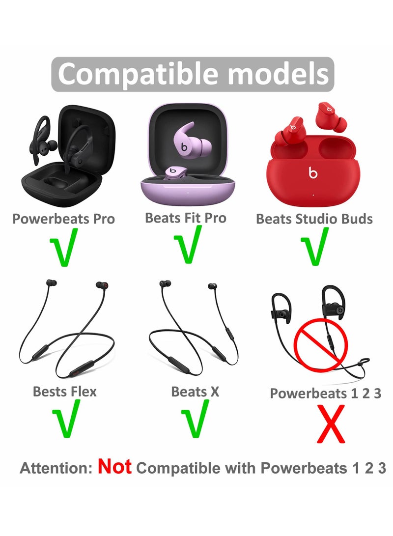 8 Pairs Powerbeats Pro Ear Tips Buds, 4 Size Replacement Soft Flexible Fit in Case Noise Reduce Silicone Rubber Gel Earbuds Eartips Wing Skin Accessories Compatible with Beats Flex/BeatsX - Black - Image 2