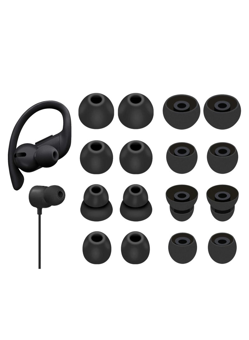8 Pairs Powerbeats Pro Ear Tips Buds, 4 Size Replacement Soft Flexible Fit in Case Noise Reduce Silicone Rubber Gel Earbuds Eartips Wing Skin Accessories Compatible with Beats Flex/BeatsX - Black - Image 1