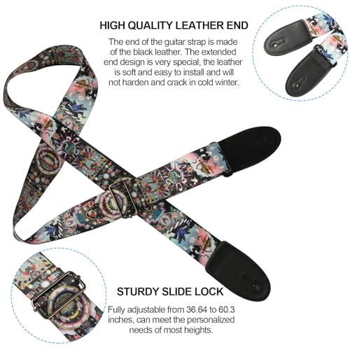 Cobahom 2 Pack Guitar Strap with Leather Ends, Adjustable Guitar Straps for Electric Acoustic Guitar, Soft Guitar Straps with 8 PCS Guitar Picks (Multicolor) - Image 4