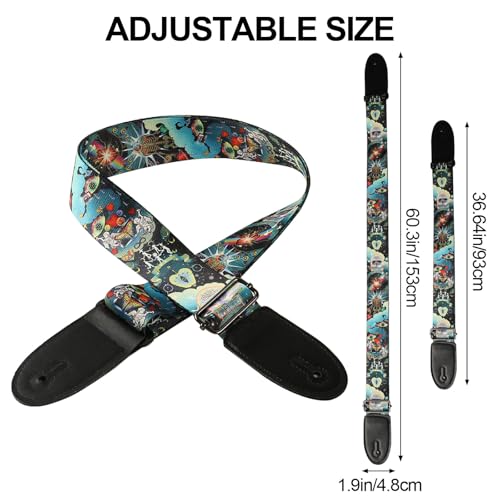 Cobahom 2 Pack Guitar Strap with Leather Ends, Adjustable Guitar Straps for Electric Acoustic Guitar, Soft Guitar Straps with 8 PCS Guitar Picks (Multicolor) - Image 3