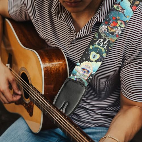 Cobahom 2 Pack Guitar Strap with Leather Ends, Adjustable Guitar Straps for Electric Acoustic Guitar, Soft Guitar Straps with 8 PCS Guitar Picks (Multicolor) - Image 2