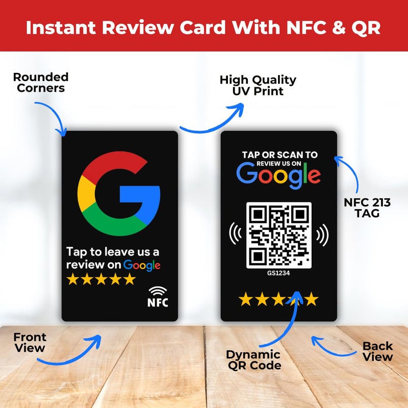 Tinydabba مراجعة بطاقة NFC سوداء | مع رمز QR | تعزيز مراجعات الأعمال من خلال النقر أو المسح | بطاقة PVC مُعدة مسبقًا | تعمل مع أي هاتف ذكي يدعم NFC | مع لوحة التحكم - Image 3