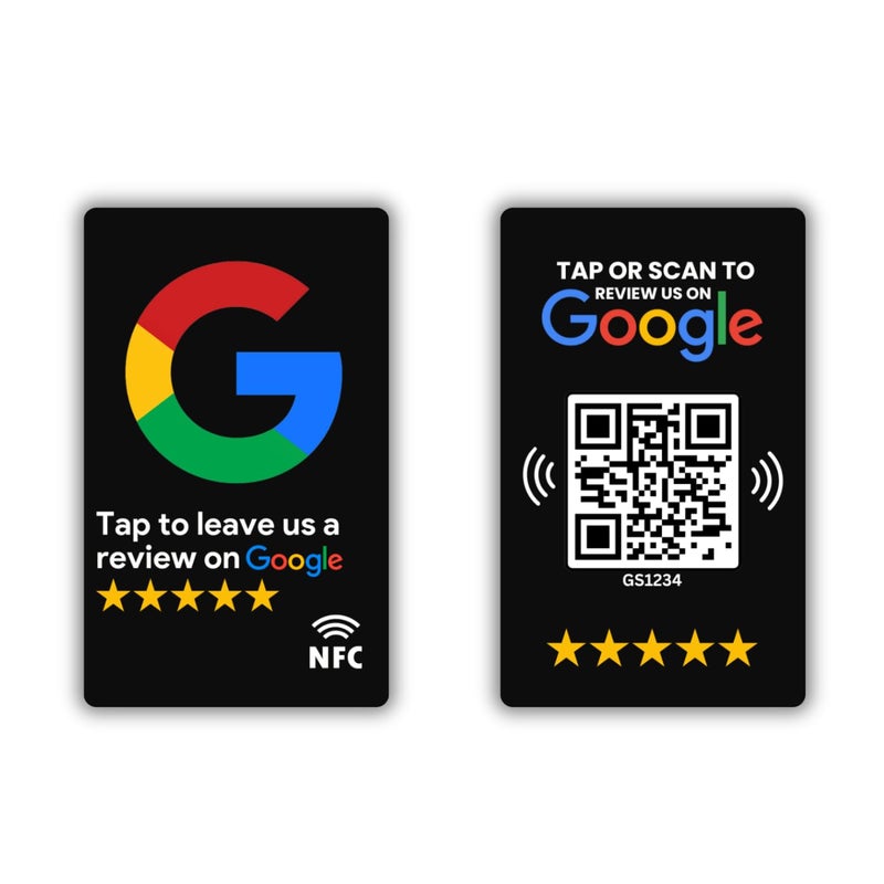 Tinydabba مراجعة بطاقة NFC سوداء | مع رمز QR | تعزيز مراجعات الأعمال من خلال النقر أو المسح | بطاقة PVC مُعدة مسبقًا | تعمل مع أي هاتف ذكي يدعم NFC | مع لوحة التحكم - Image 1