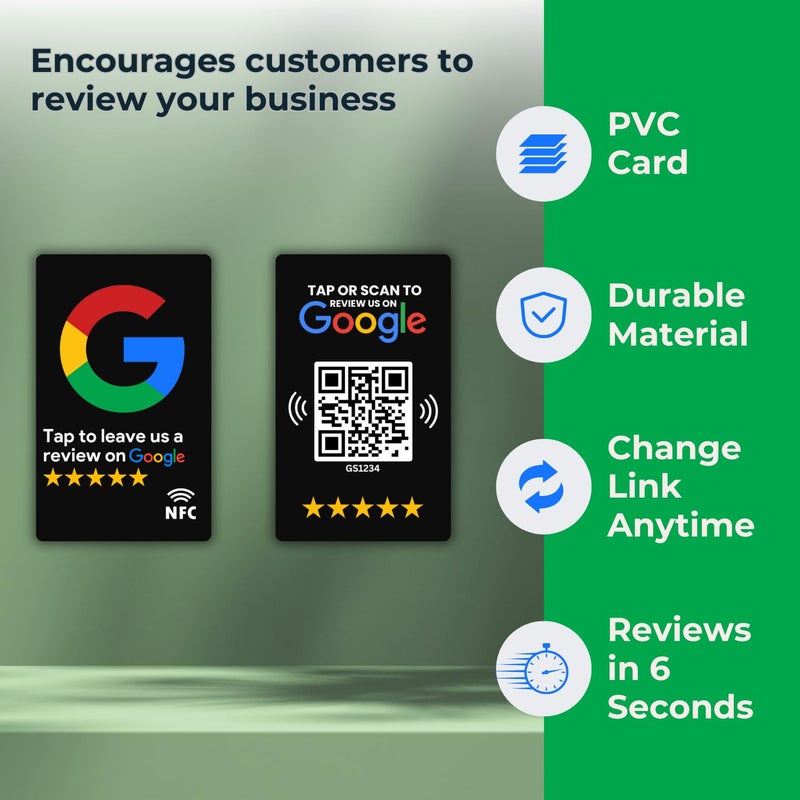 Tinydabba مراجعة بطاقة NFC سوداء | مع رمز QR | تعزيز مراجعات الأعمال من خلال النقر أو المسح | بطاقة PVC مُعدة مسبقًا | تعمل مع أي هاتف ذكي يدعم NFC | مع لوحة التحكم - Image 5