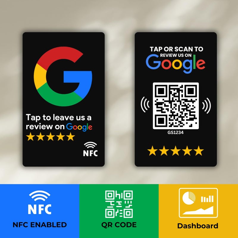 Tinydabba مراجعة بطاقة NFC سوداء | مع رمز QR | تعزيز مراجعات الأعمال من خلال النقر أو المسح | بطاقة PVC مُعدة مسبقًا | تعمل مع أي هاتف ذكي يدعم NFC | مع لوحة التحكم - Image 2