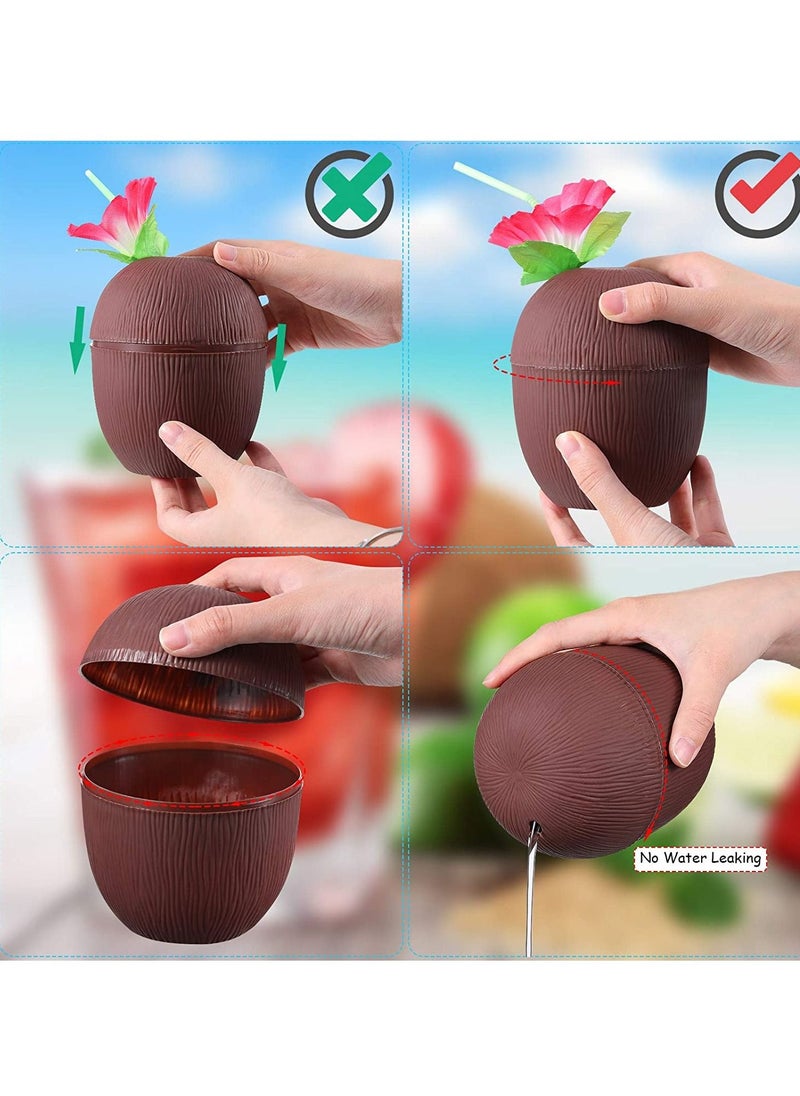 SYOSI - 18 Pieces Coconut Cups with 18 Pieces of Plastic Colorful Hibiscus Straws for Hawaiian Luau Kids Party Summer Beach Party Tiki and Beach Theme Party Fun Drink or Decoration Cups - Image 1