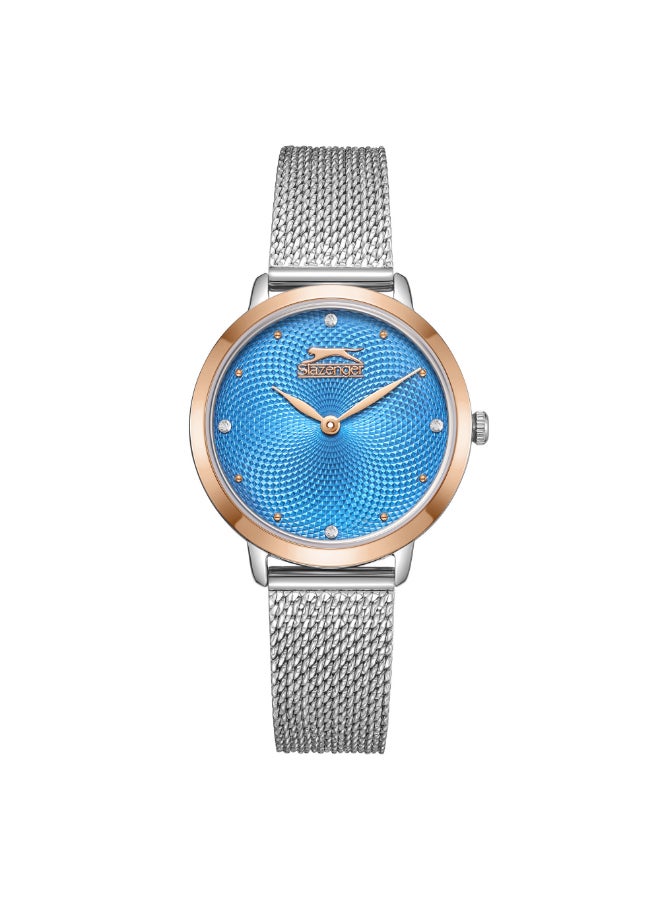 سلازنجر ساعة نسائية بعقارب وسوار شبكي فضي - Image 1