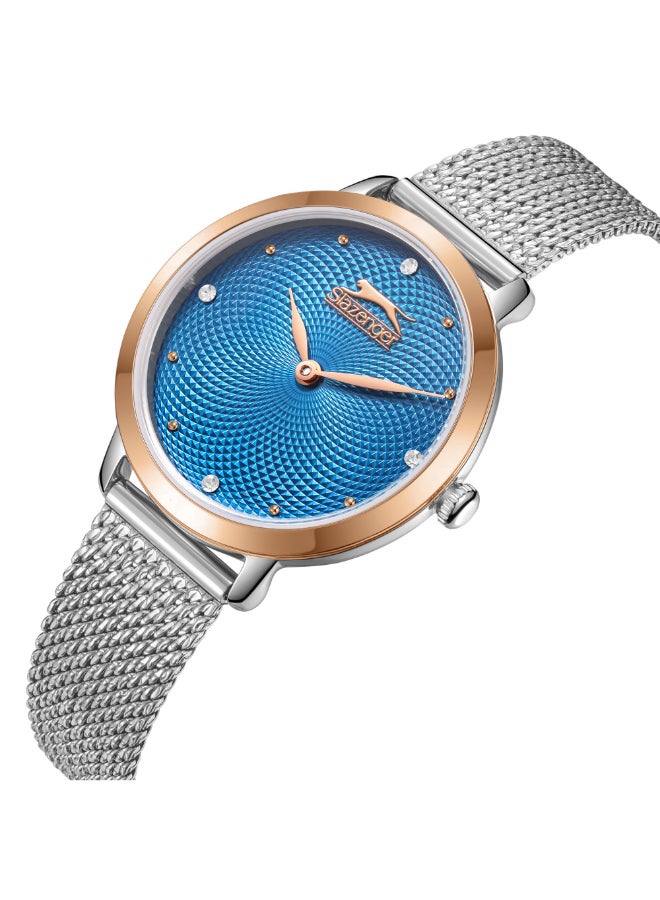 سلازنجر ساعة نسائية بعقارب وسوار شبكي فضي - Image 2