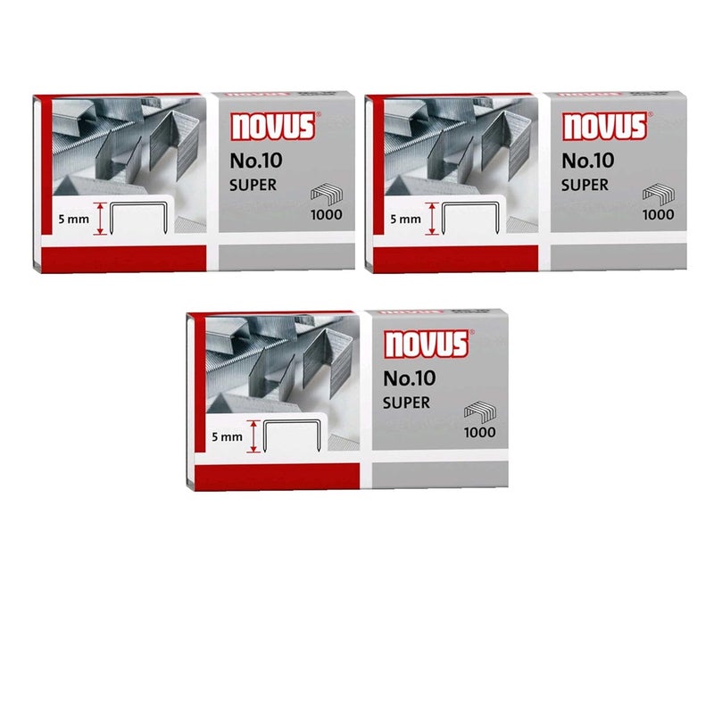 NOVUS Pack of 3 Staples No. 10, Pack of 1000 for B 10 FC, 10 FC Professional, 10 Professional, 100 EL, 10 EL (3, Pack of 1000 | No. 10 Super) - Image 1