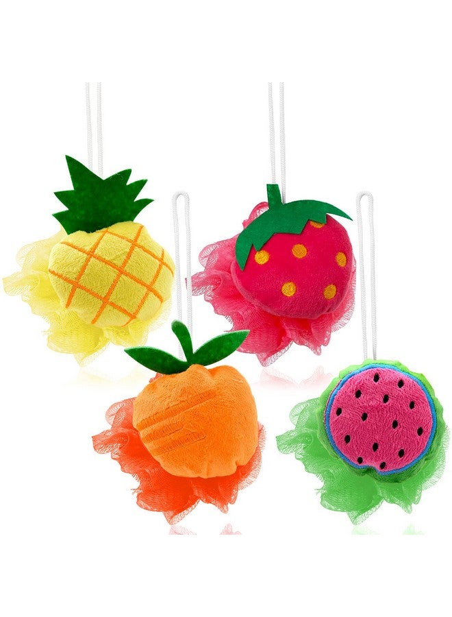Rocutus 4Pcs Child Bath Shower Sponge Pouf Loofahs Mesh Brush Shower Ball Cute Bath Flower With Hooks For Travel (Mixed 4) - Image 1